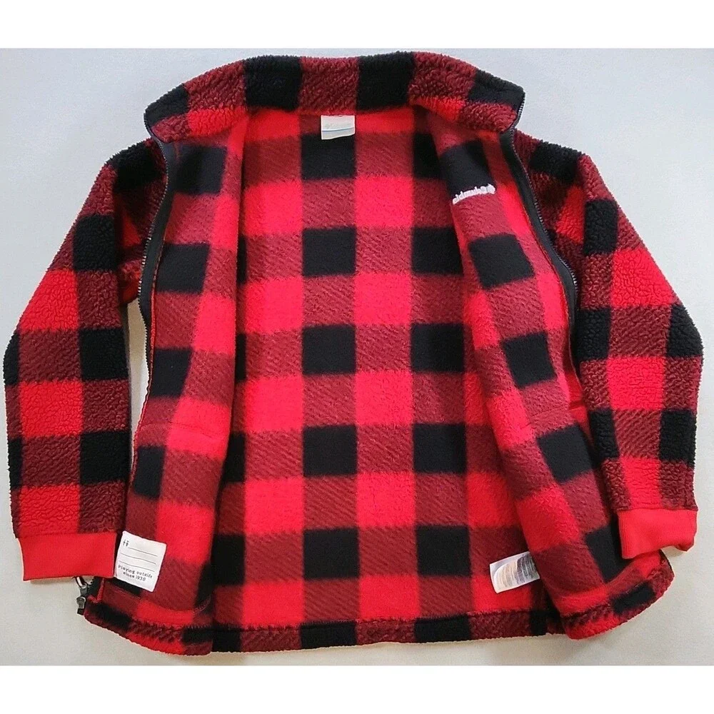 Columbia Unisex Kids L Red/Black Plaid Fleece Jacket Full Zip Pockets